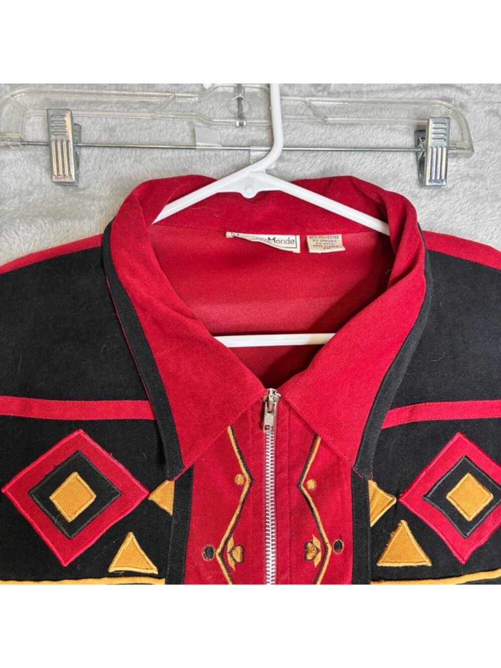 Nouveau Monde Plus Women's Red Geometric Embroidered Zip-Up Jacket Size 2X - Picture 6 of 8